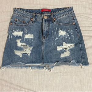 Size small distressed denim mini skirt